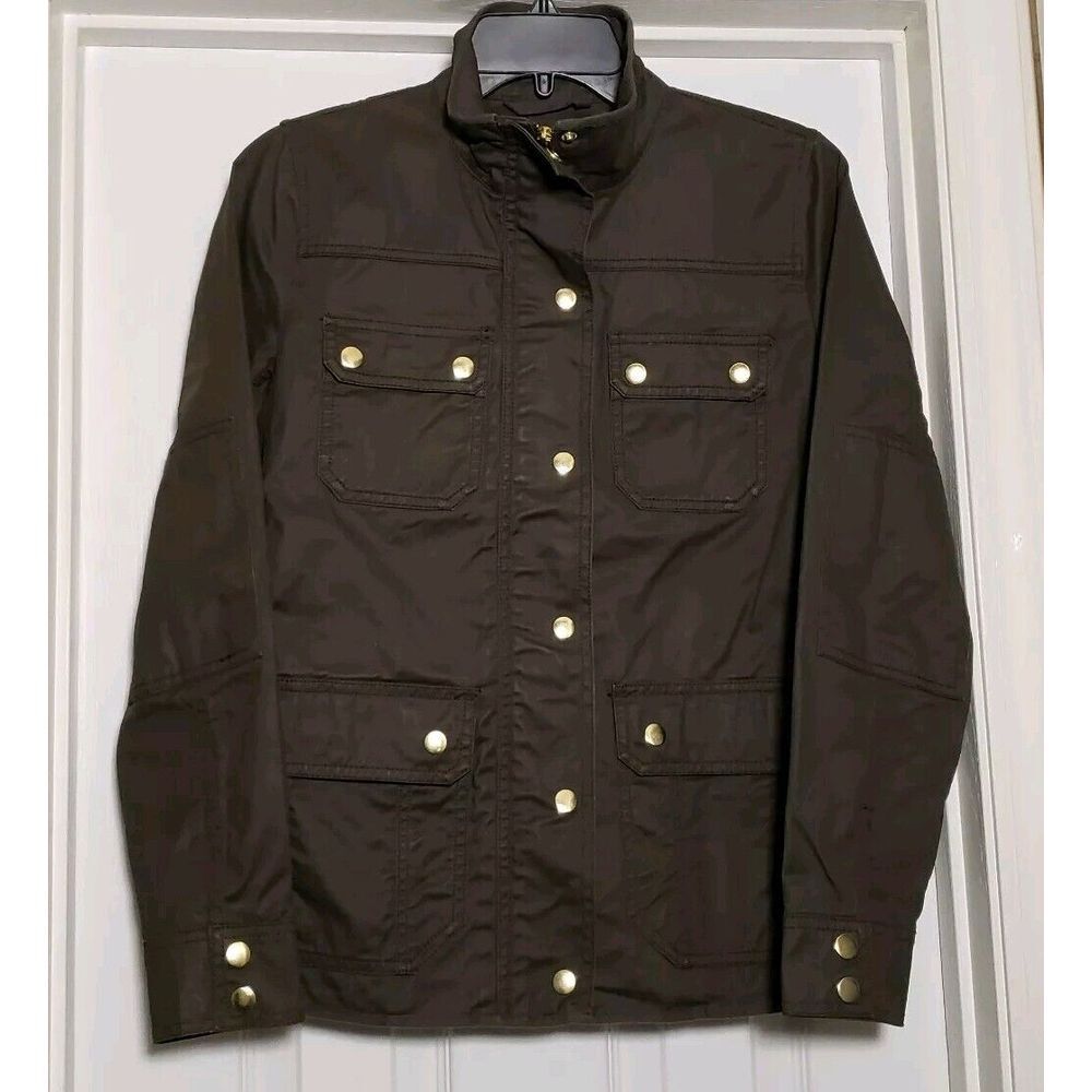 J Crew Downtown Field Jacket Womens XS Waxed Cotton Military Style Brown